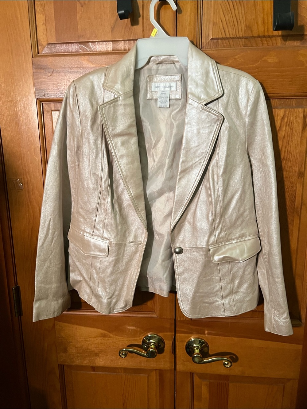 Worthington Cream Leather Single-Button Blazer